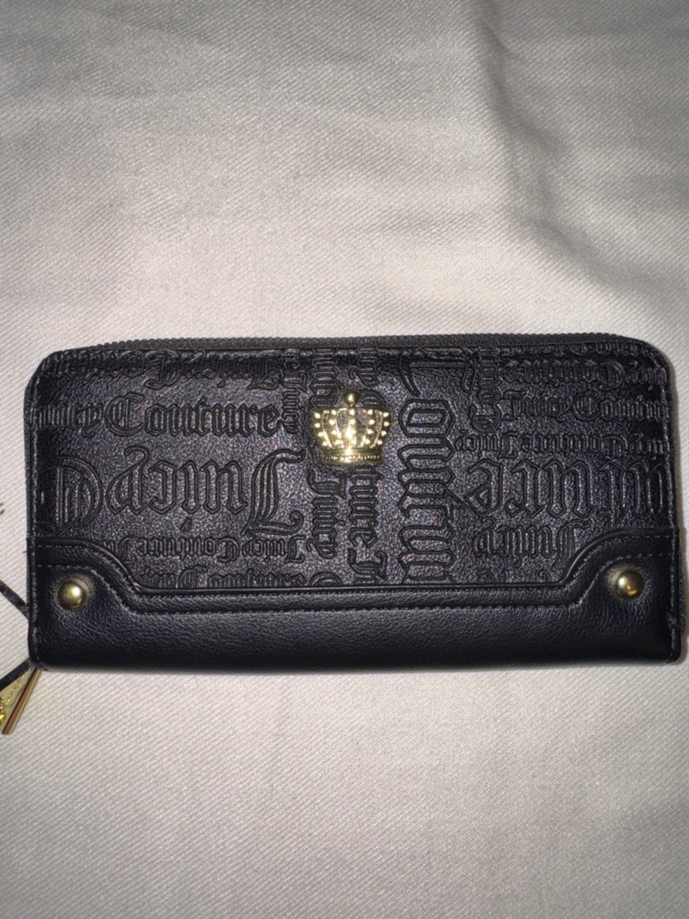 Juicy Couture Black Embossed Zip Wallet with Gold Crown